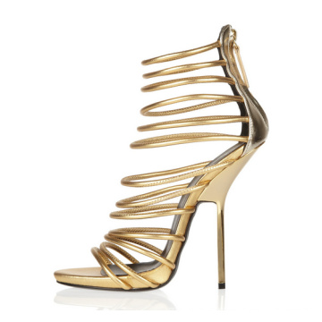 Mode Gold Multi Strap High Heel Schuhe für Frauen (HS07-20)